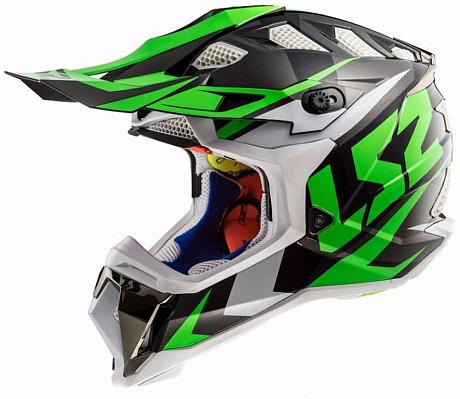 Кроссовый шлем LS2 MX470 Subverter Nimble Черно-бело-зеленый L
